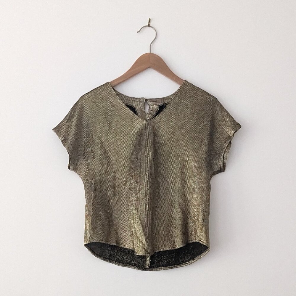 Vintage Y2K Sparkly Gold and Black Cap Sleeve T- Shirt  Small
